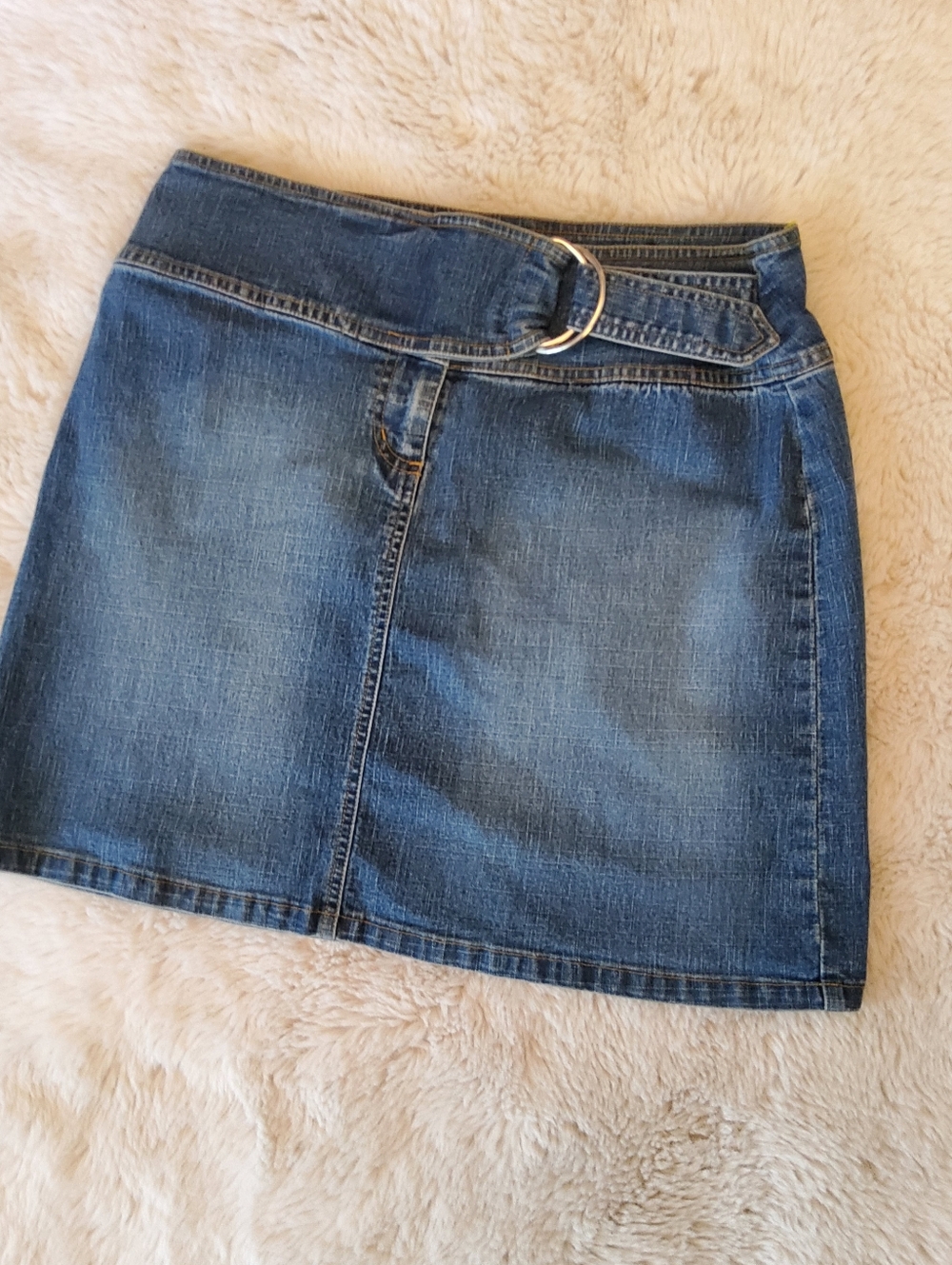 90s/ Y2K No Boundaries Blue Denim Mini Skirt with D-Ring Belt - Picture 4 of 6
